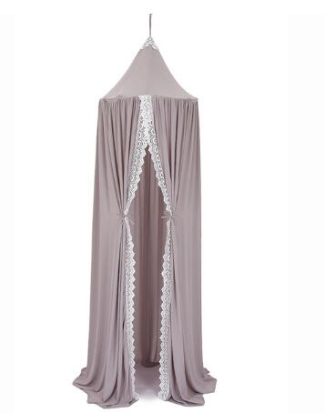 Auvent de lit rond rose blanc/gris, rideau de berceau pour bébé fille, avec dentelle, tente de jeu pour enfants, dôme suspendu, chambre d&#39;enfant: Gray