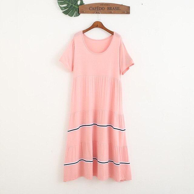 Oversize Ladys Modal Basic Nightgown Nightie Long Maternity Dress Home Dress Sleepwear Pregnant Night Shirt Loose Nightwear: pink