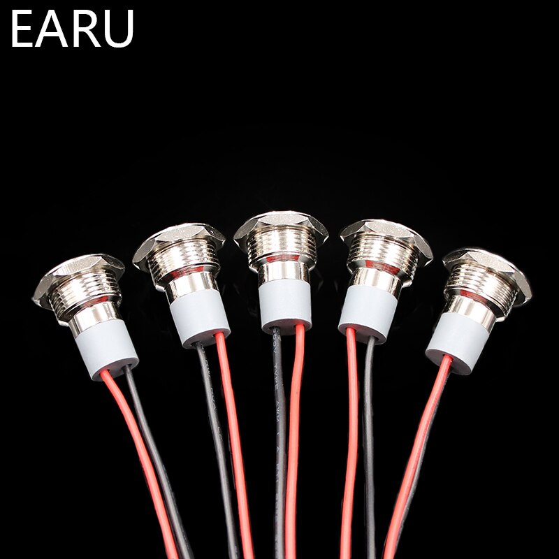 14mm IP67 Waterproof LED Metal Warning Indicator Light Pilot Signal Lamp + Wire 3V 5V 6V 12V 24V 110V 220v Red Yellow Blue Green