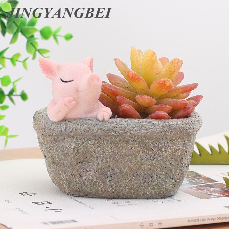 ROZE VARKEN BLOEMPOT Cartoon Dier Planten Hars vaas Succulente Planter Pot Mini Bonsai Cactus Thuis Bruiloft Decoratie Craft