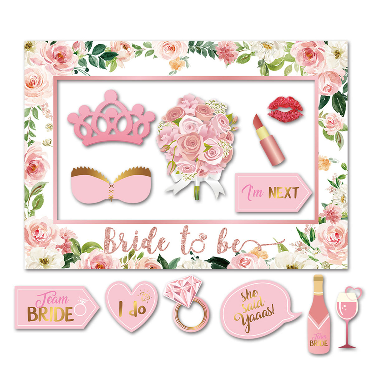 1 conjunto equipe noiva para ser cabine de foto adereços moldura de papel festa de despedida de solteira decoração suprimentos casamento chá de panela acessório de festa de galinha: Fluorescência Amarela