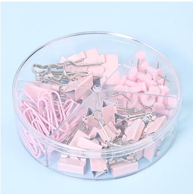 Coloffice Korean Metal Binder Clip Push Pin Paper Clip Set Color Students Business Stationery School Office Supplies: Pink