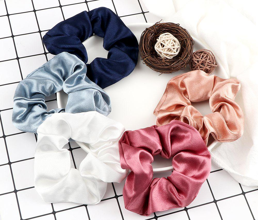5 unids/lote Boo-tiful Scrunchies de satén de seda banda para el cabello de goma elástica grande coleta para mujer y niña accesorios para lazos para el cabello al por mayor: Oro