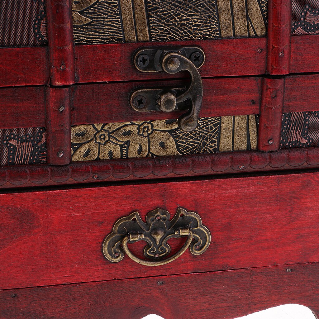 Handmade Wooden Jewelry Box - 22x16cm - Vintage Asian Style - Ring Necklace Organizer Case with Lock