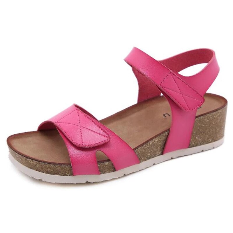 Beyarne Mode Vrouwen Sandalen Zomer Wiggen Kurk Sandalen Platform Hak Dames Pompen Slip Op Casual Vrouwen &#39;Sandalias Vrouwelijke Schoenen: rooskleurig rood / 9