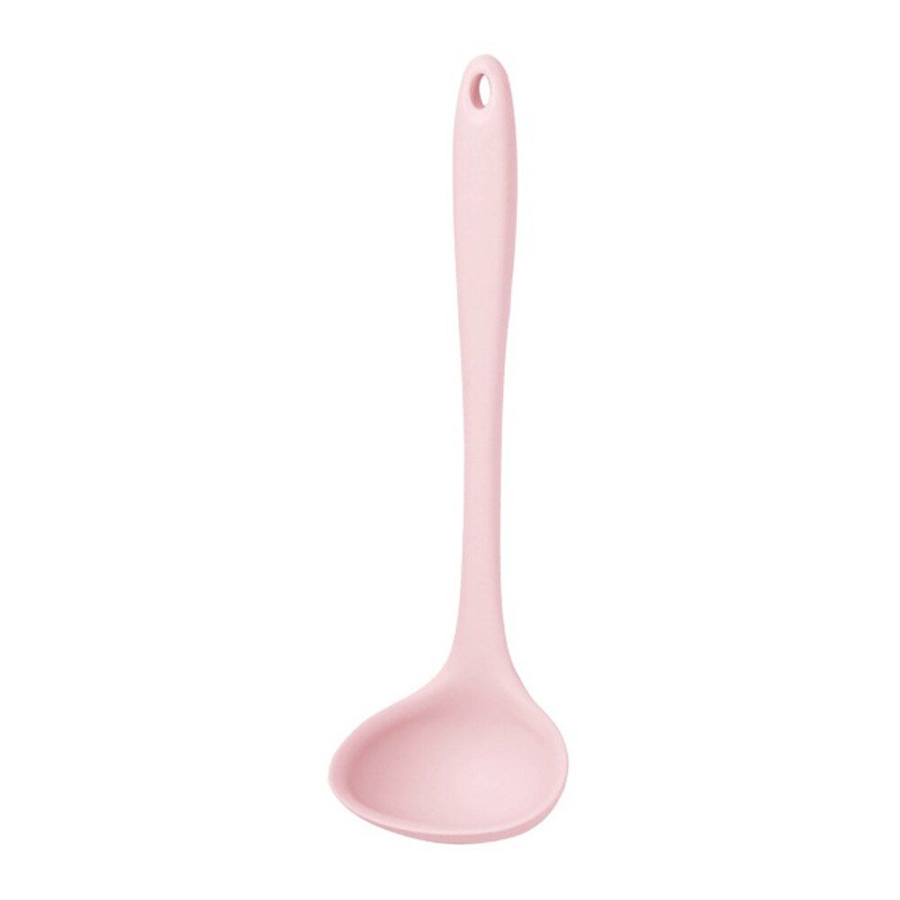 Non-stick Silicone Ladle Soup Spoon Curved Handle Unbreakable Big Round Scoop for Dinner Kitchen Dining Tool Tableware: Pink