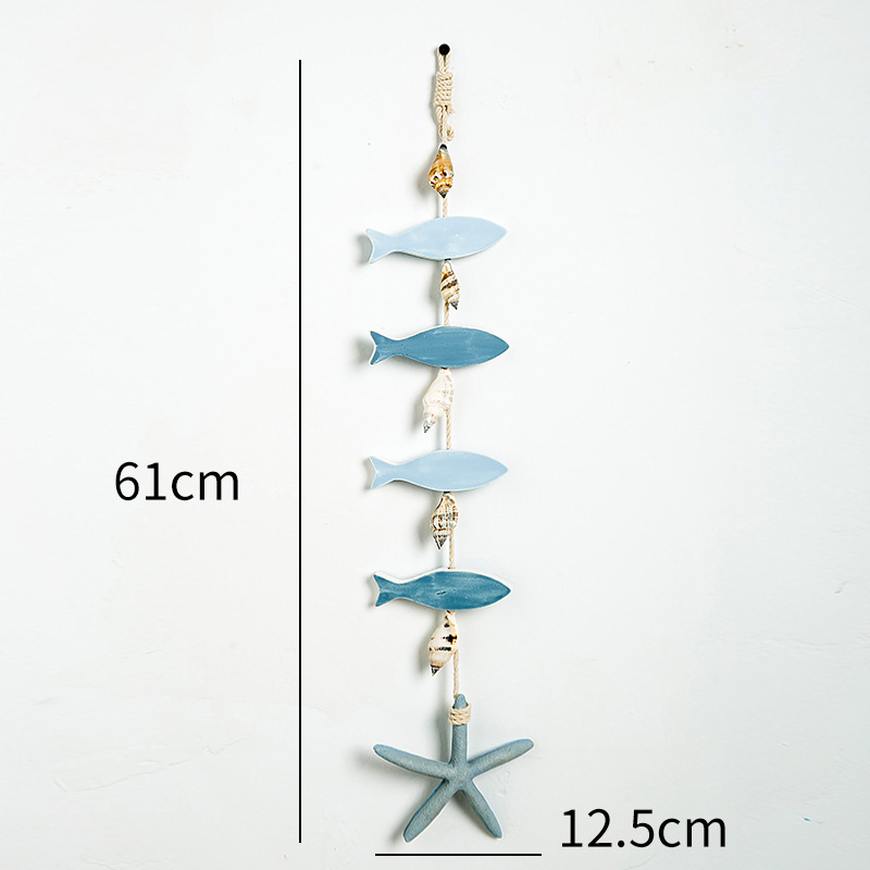 Nautisk trä fisksnöre hänge naturlig sjöstjärna skal ankare delfin fingerling sträng trä kombination hem strand inredning: N03