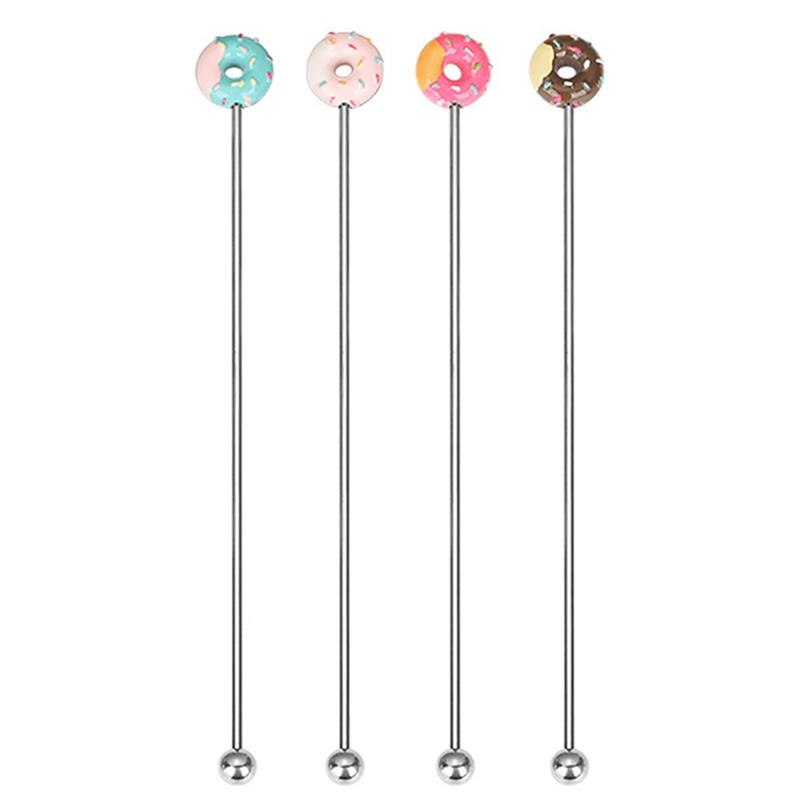 4PCS Swizzle Stick Donut Shape Stainless Steel Swizzle Stick Round Head Mixing Cocktail Coffee Stirrers Wine Drink Bar