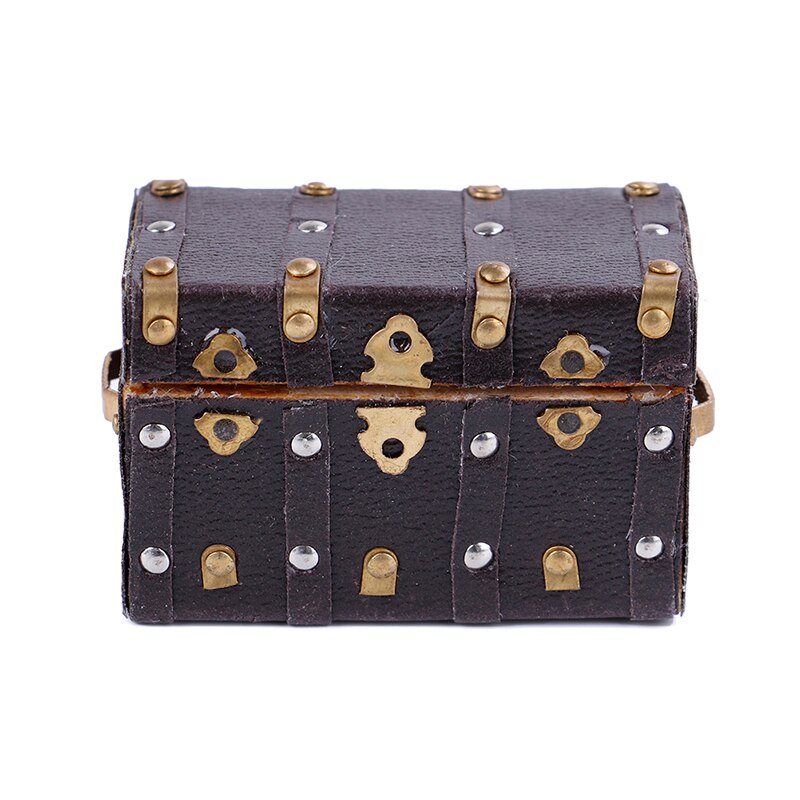 1:12 Miniature Treasure Chest Wood Case with Leather and Golden Holder Dollhouse Furniture Accessories