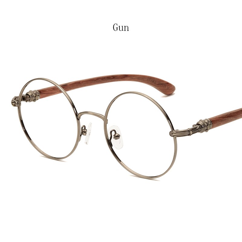 Japan Real Wood Temple Titanium Vintage Round Glasses Frame Men Women Myopia Optical Frames Prescription Frame Oculos De Gafas: GUN