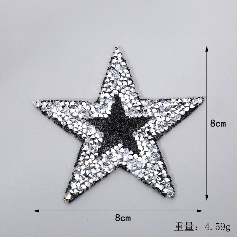 Ster Applique Ijzer op Patch Patches voor Kleding Stickers Pailletten Patch Diy Patch Leuke Kralen Parches Bordados Para Ropa: 8cm 3