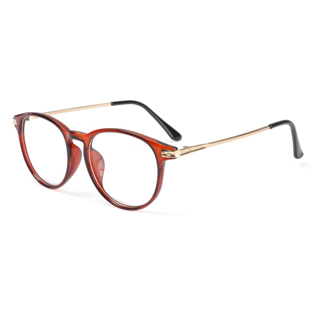 Metal anti-blue glasses retro round frame eye protection ultra light frame computer glasses game filter round glasses: Brown