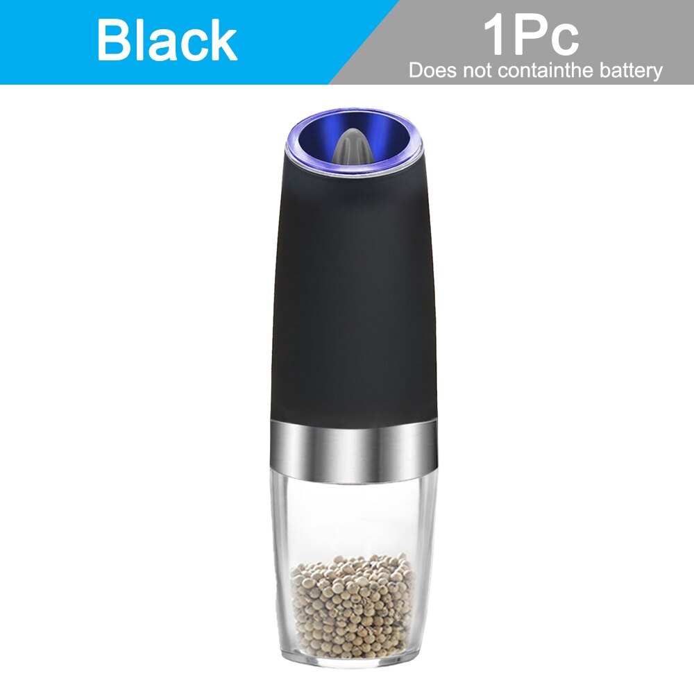 Electric Automatic Mill Pepper and Salt Grinder LED Light Spice Salt Pepper Core Grain Mill Porcelain Grinding Kitchen Tools: 1 Pc Black A