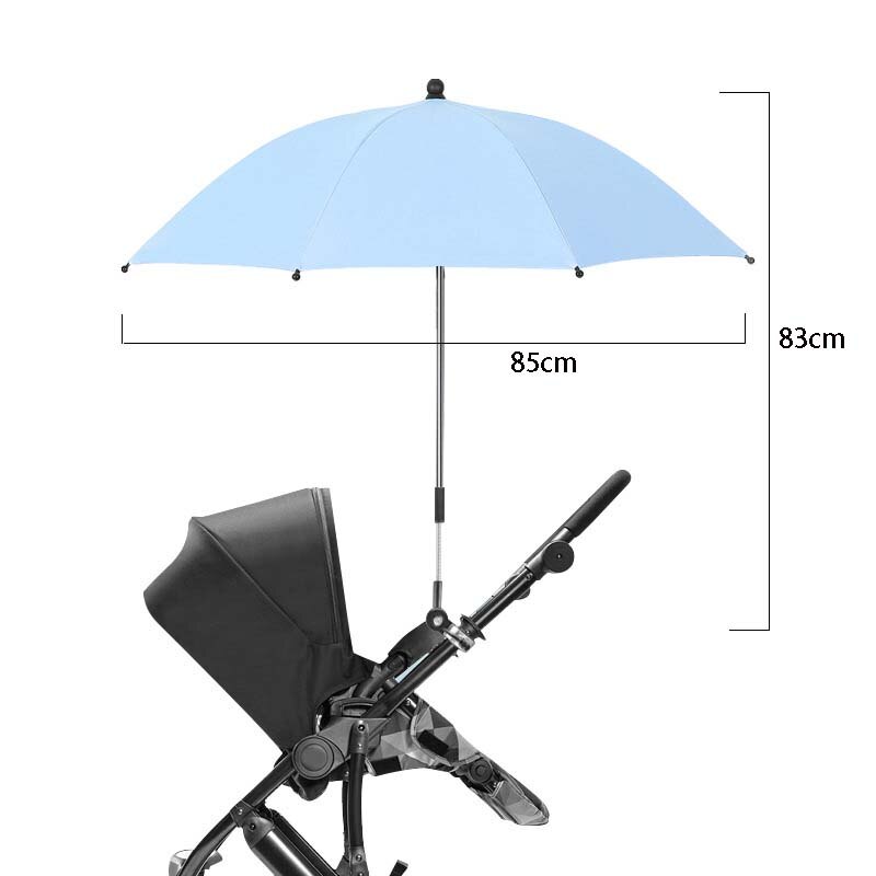 Universal Baby Stroller Folding Umbrella UV Protection Rainproof Infant Stroller Cover Umbrella 360 Degrees Adjustable Sunshade: 85cm Blue