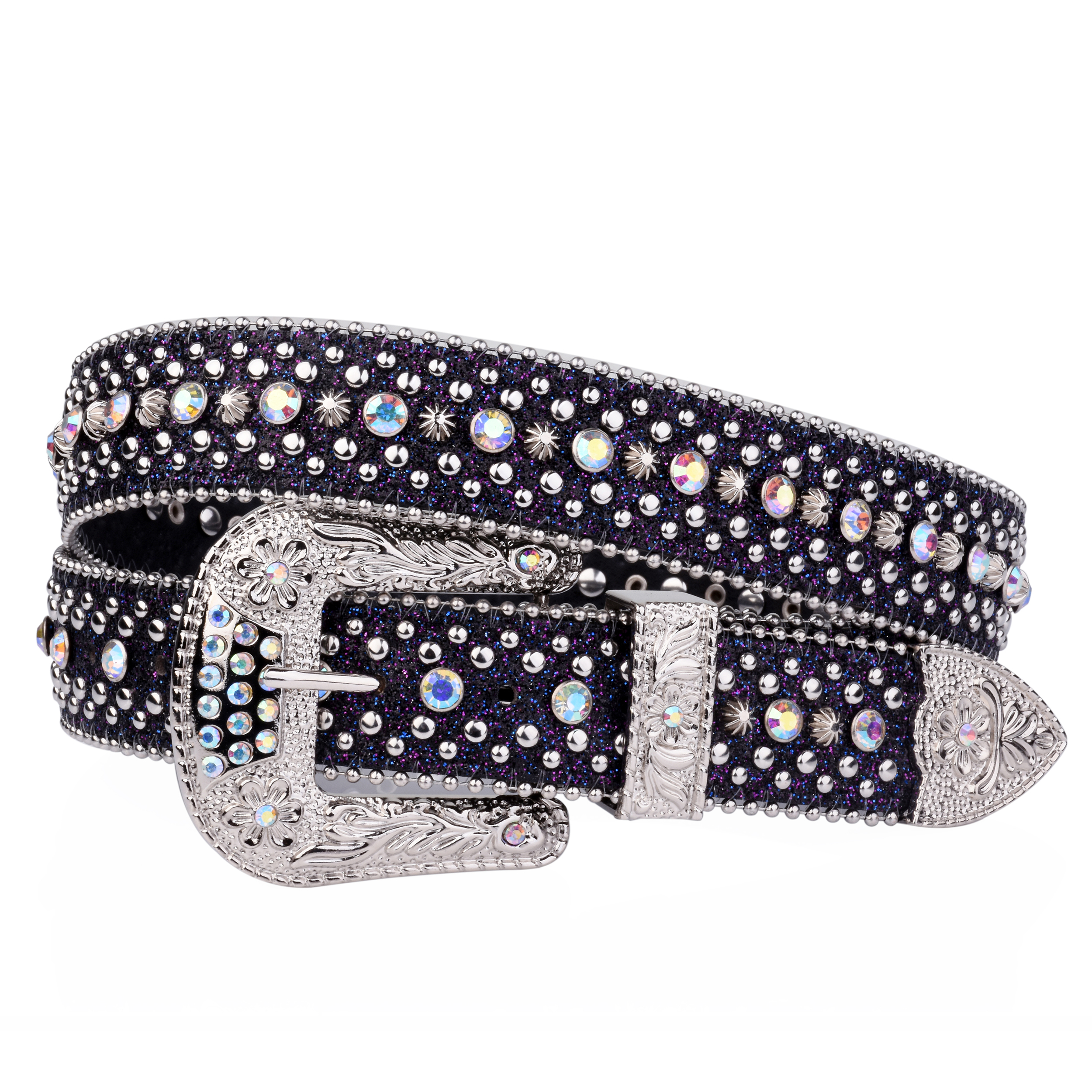 Ceinture Punk rock pour femmes, strass de luxe, bouton brillant, décorée en PU, Y2K, rétro, pour jeans pour hommes: Black / 135 cm