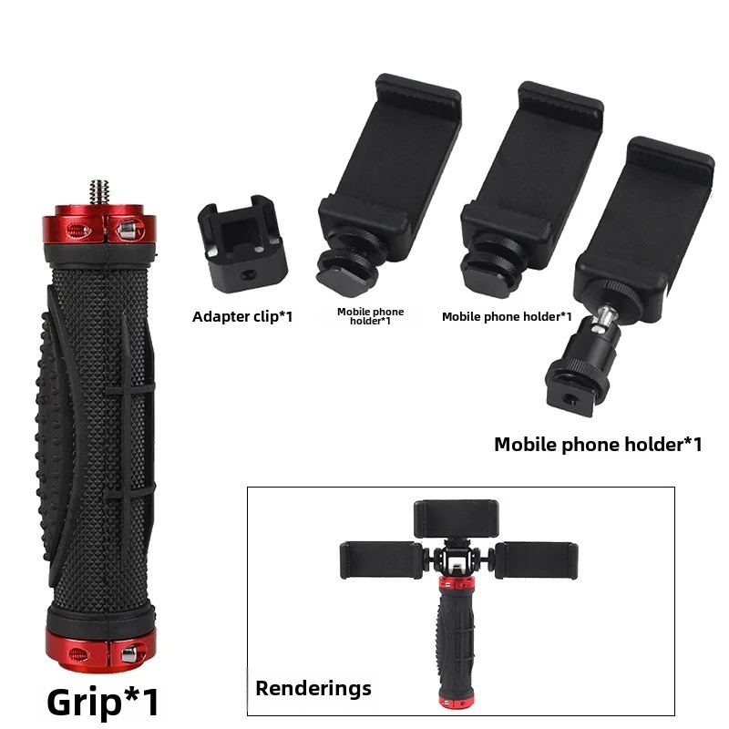 Handheld Stabiele Selfie Stick Stand Live-uitzending Snelle Hand Dual Machine Positie Clip Hoofd Accessoire Universele Foto Nemen Naar: GRIJS