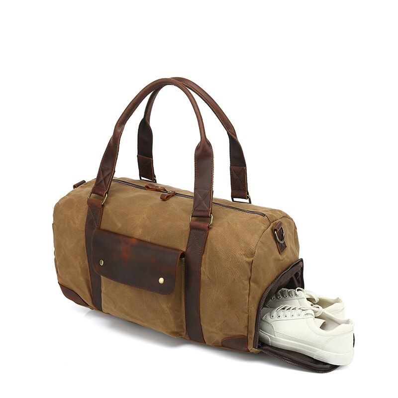 Reisbagage voor heren, olie- en waxcanvas reistassen, waterdichte weekendtas, schoudertas met grote capaciteit voor heren