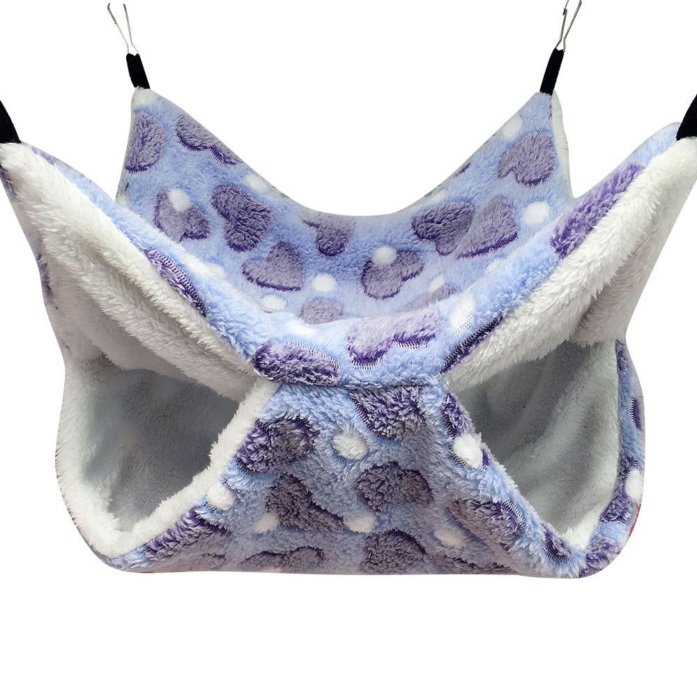 Small Pet Hammock Hanging Beds Hamster Cage Ferret Rat Squirrel Beds Comfortable Double-layer Plush Cotton Nest Pet Sleeping Bag: Love purple / L