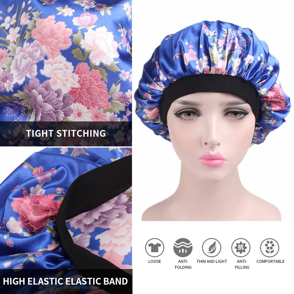Hair Satin Bonnet For Sleeping Shower Cap Silk Bonnet Bonnet Femme Women Cap Head Cover Wide Elastic Band