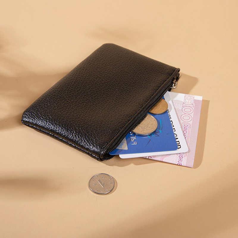 Ultradünne mini-geldbörse mit litschi-muster, reißverschluss, retro-tasche für damen, münzbeutel aus pu-leder, schlüsselanhänger-clutch