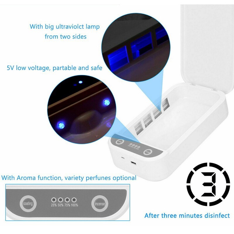 Bærbar 5v usb uv steriliseringsboks telefon sanitizer ansigtsmaske smykkerenser desinfektion steriliseringsboks med aromaterapi
