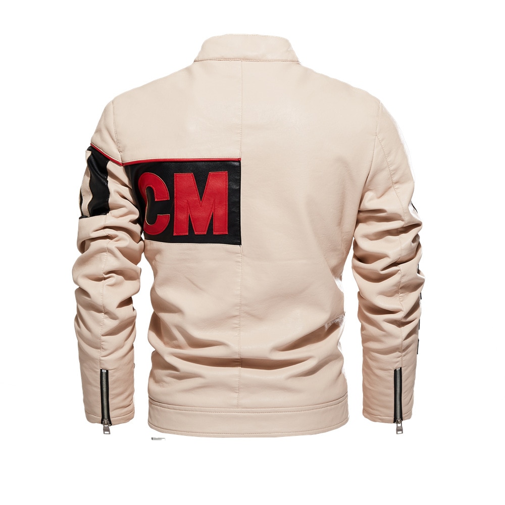 Vinter læderjakke mænd letter fleece motorcykel pu jakke mandlig slim stand krave afslappet windbreaker patchwork colorblock frakke