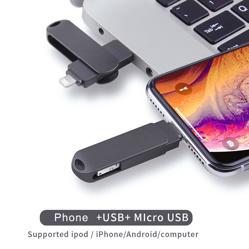 Metalowy dysk Flash Usb OTG 256GB 128GB 64GB 32GB 16GB dla iPhone 3 w 1 błyskawica HD USB Flash 3.0 Pendrive Cle dysk pamięci na Ky