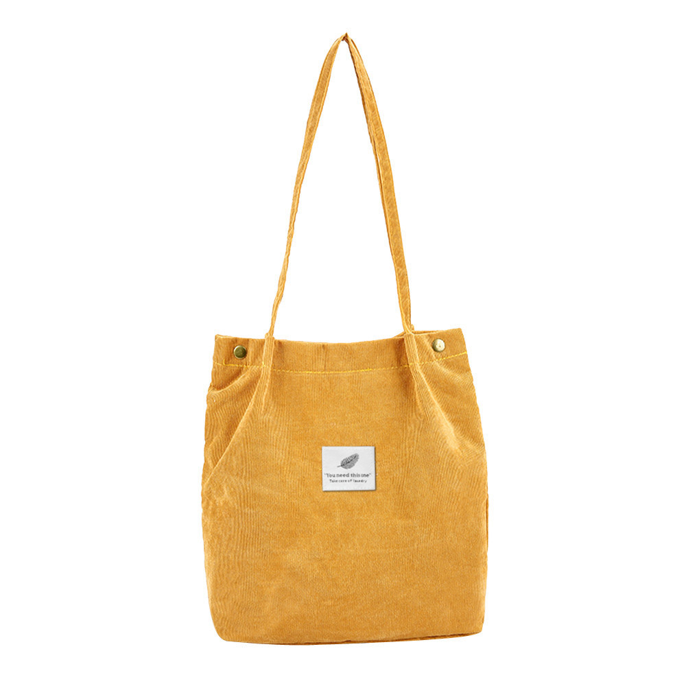 Hoge Capaciteit Vrouwen Corduroy Tote Dames Casual Effen Kleur Schoudertas Opvouwbare Herbruikbare Vrouwen Winkelen Strandtas # L5: H