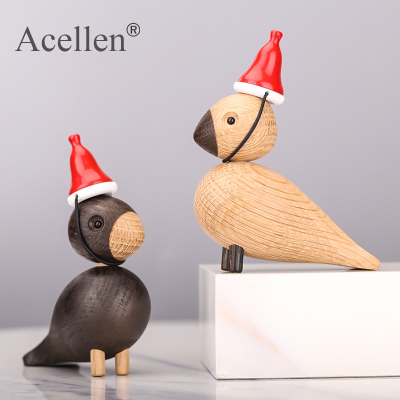 Decoración nórdica figuritas en miniatura de madera animales Lark Bird Songbird ornamentos decoración del hogar juguetes de madera escultura