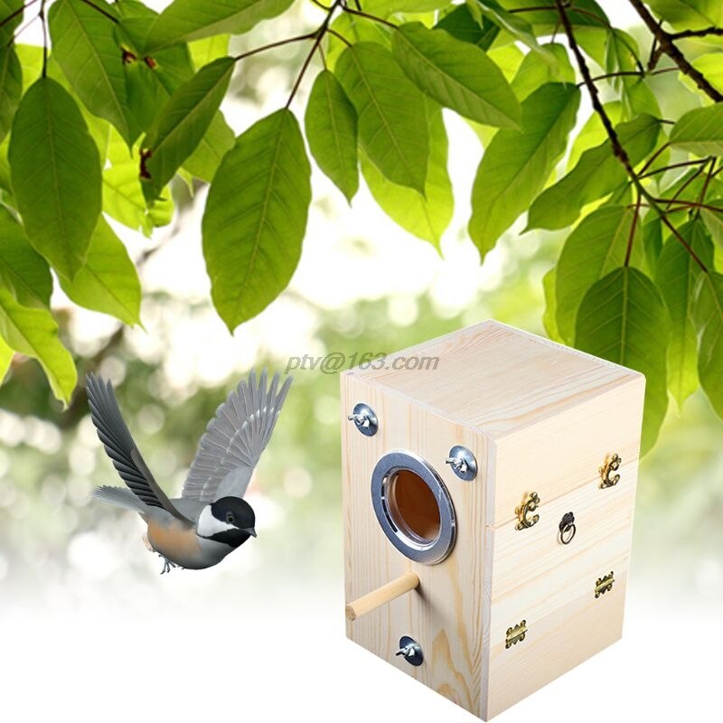 Wooden Bird Nesting Breeding Box House Parakeet Mating Case with Clear Window for Cockatiel Finch Canaries Lovebird Parr