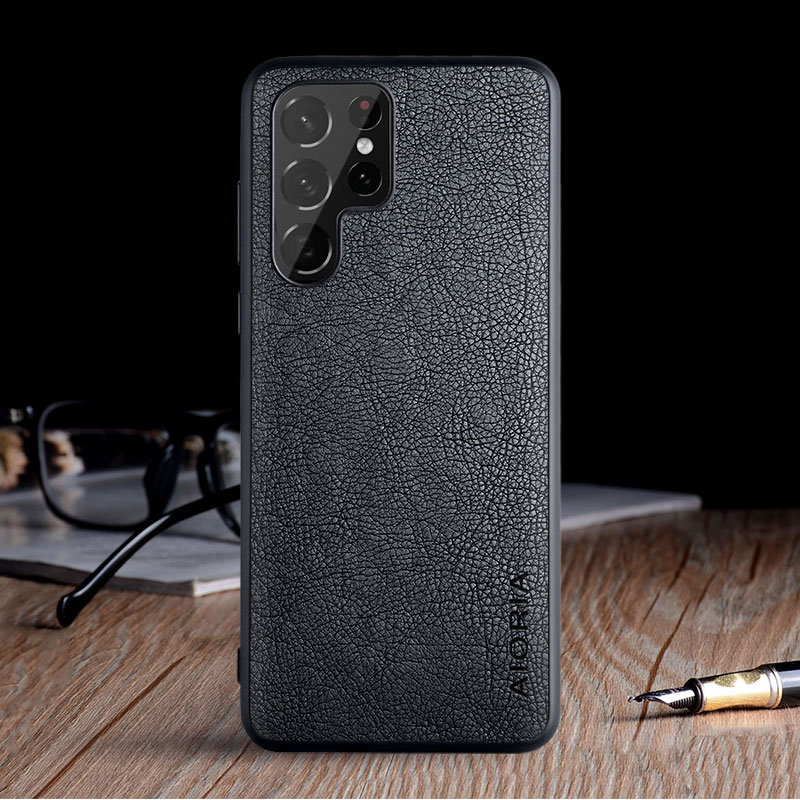 Handyhülle für Samsung Galaxis S22 Ultra Plus - Jahrgang Leder Haut - Halb-umschlossene Hülle: S22 Ultra / Schwarz