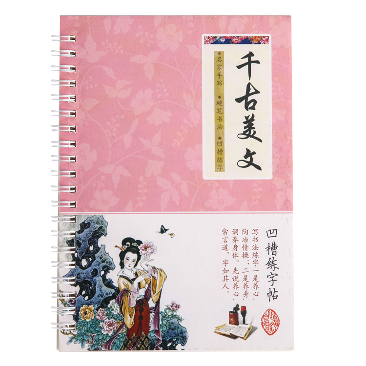 6Pcs/Sets 3D Chinese Characters Reusable Groove Calligraphy Copybook Learn hanzi Adults Art writing Practice Books Libros: pink