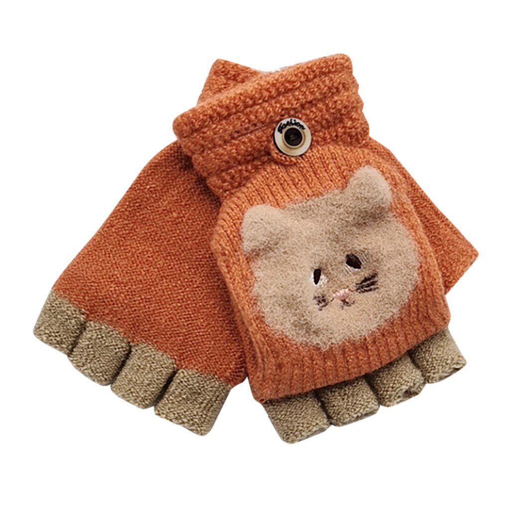 Guantes con estampado de dibujos animados para bebé, para invierno, cálidos, convertibles, con tapa, sin dedos, para invierno