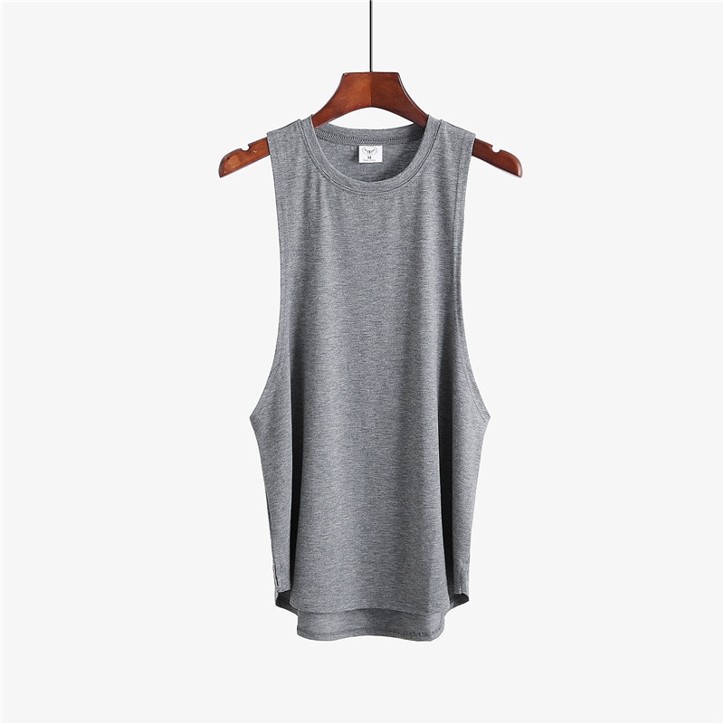 Sommer gym klær merke singlet canotte bodybuilding stringer tank topp menn fitness skjorte muskel ermeløs vest tanktop: Mørk grå / M