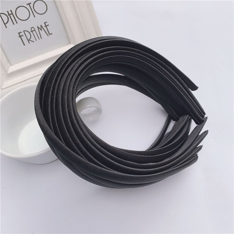 10pcs/lot Satin Covered Headband 12mm Wider Ribbon Hair Hoop Band Base For Hairbands Making Diy Girls Bow Hairwear Accessories: Black