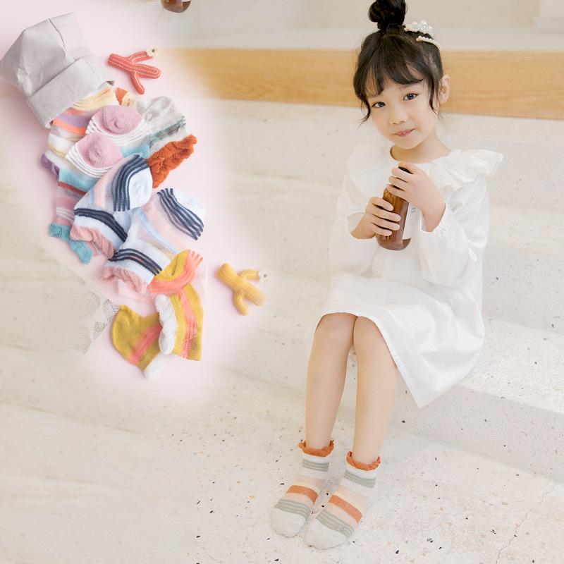 5 paires de chaussettes d'été pour bébé fille, chaussettes courtes en maille, couleur bonbon, à rayures, à pois, fines, confortables et respirantes