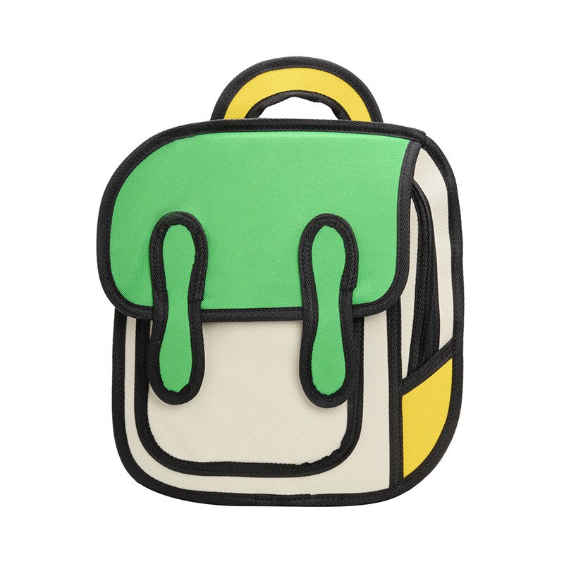 2020 nova moda unissex mochila 2d desenho de volta packs mulheres dos desenhos animados saco de quadrinhos 3d mochila faculdade sacos de viagem para meninas: green3