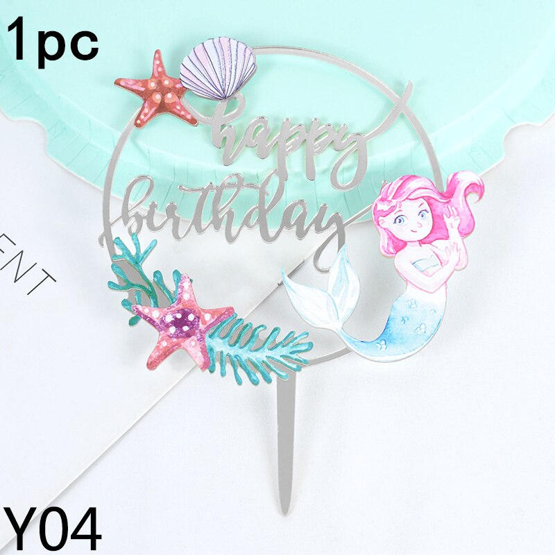 Mermaid Birthday Cake Topper Acrylic Cake Topper Mermaid Theme Birthday Party Cake Dessert Decorations Baby Shower Supplies: Y04-1pc