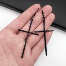 Vintage goth gothic sort sølv big cross dangle øreringe goth egirl tilbehør smykker: Sort