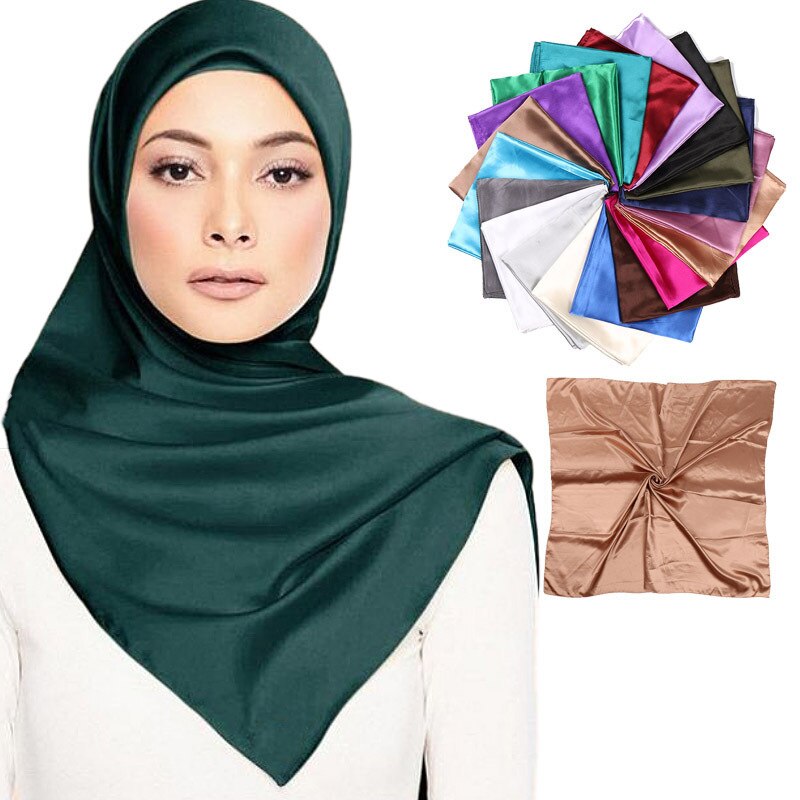 90*90cm zijde blend vierkante sjaals soild kleur hijab sjaal islamitische kleding tulband voor vrouwen moslim hoofdtooi sjaals en wraps