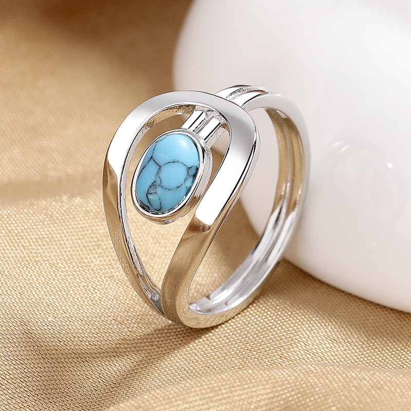 unisex Oval Blau Stein Hochzeit Bands Synthetische Türkis Ringe Für Frauen Männer Silber Farbe Jahrgang Verlobungsring Partei Schmuck: 8
