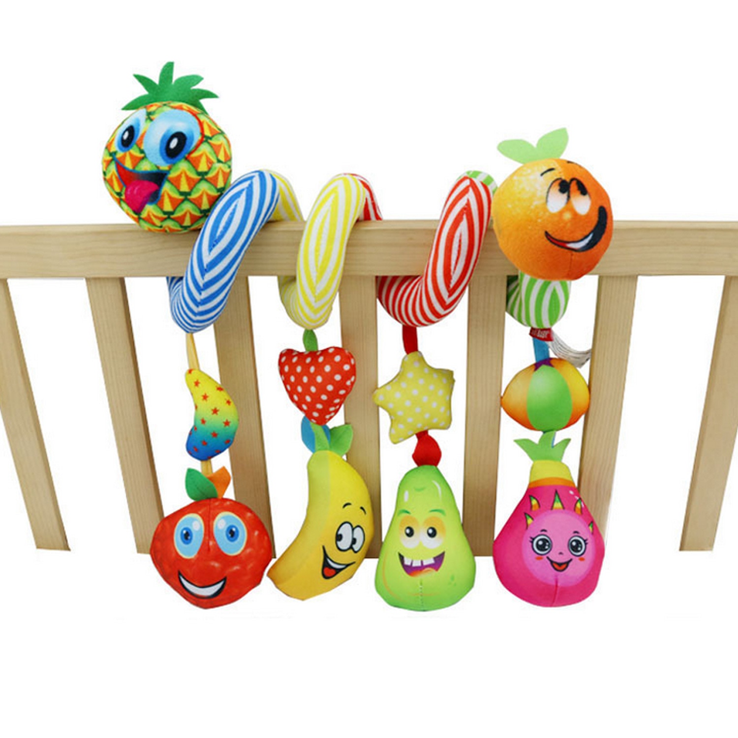 Leuke Fruit Vorm Baby Kinderwagen Crib Opknoping Spiraal Pluchen Speelgoed Met Muziek Doos Rattle Rimpeluitvoering Papier Squeakers Voor Pasgeboren Jongens meisjes