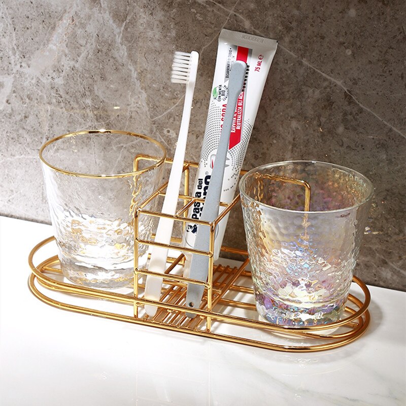 Porte-gobelet à dents en acier inoxydable, verre Transparent, gargarisme, porte-brosse à dents sans poinçon, accessoires de salle de bain, 1 pièce