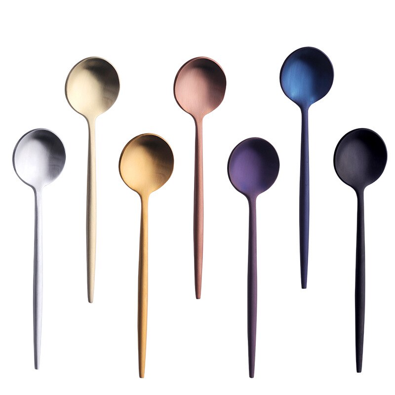 7 Colors Tea spoons Stainless Steel Small Coffee Spoons Gold Tableware Cutlery Unique Gold Small Dessert Spoon