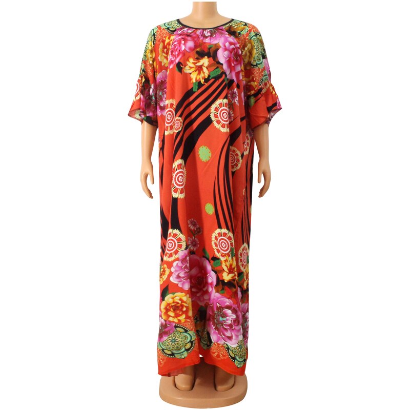 Vestido de primavera-Otoño de Nuevos Bohemios para mujer, algodón, estampado Floral, africano, femenino, vintage, de talla grande,: Naranja