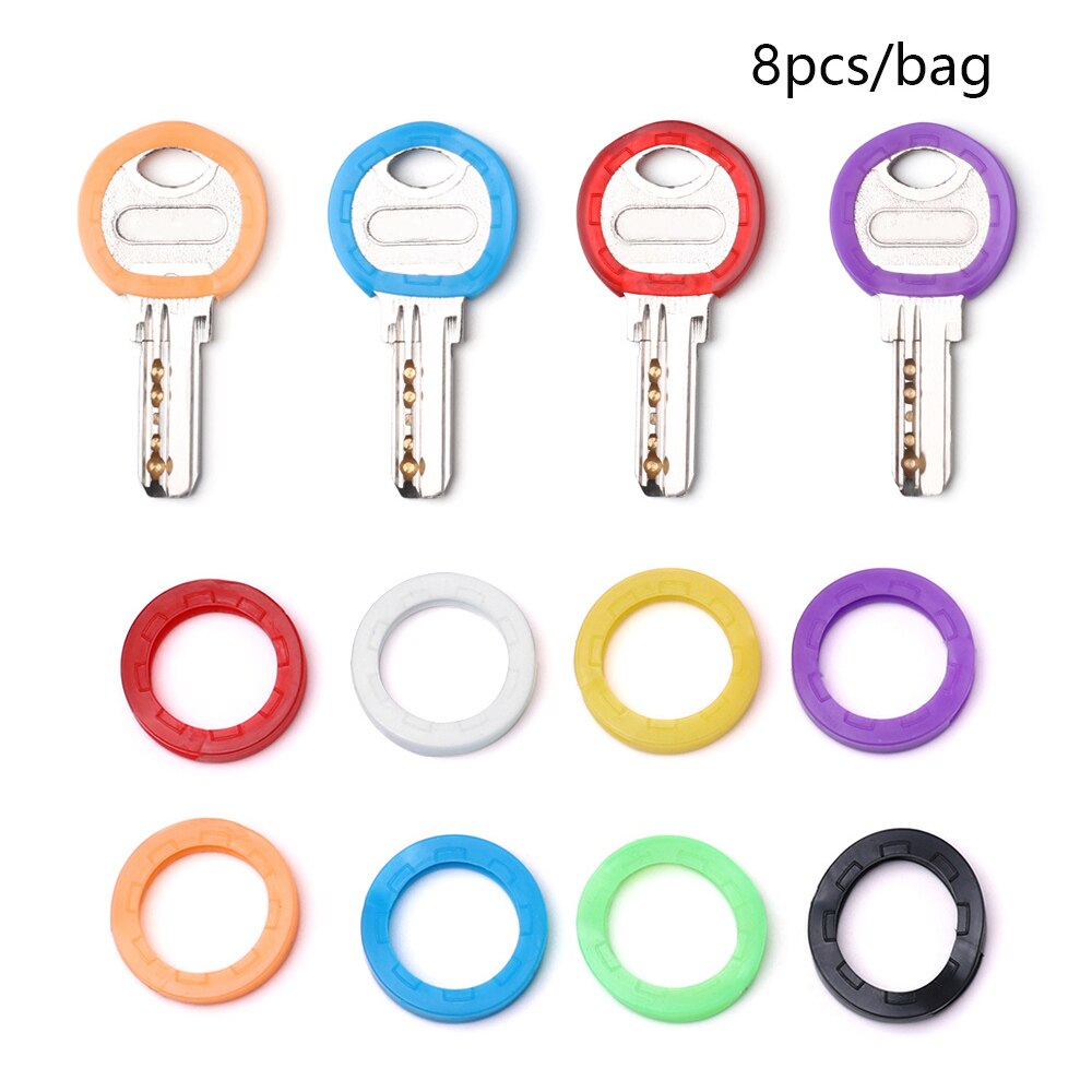 Random Color! 8Pcs Colorful Hollow Silicone Key Cap Covers Topper Key Holder Elastic Keyring Rings Key Case Bag Organizer Wallet