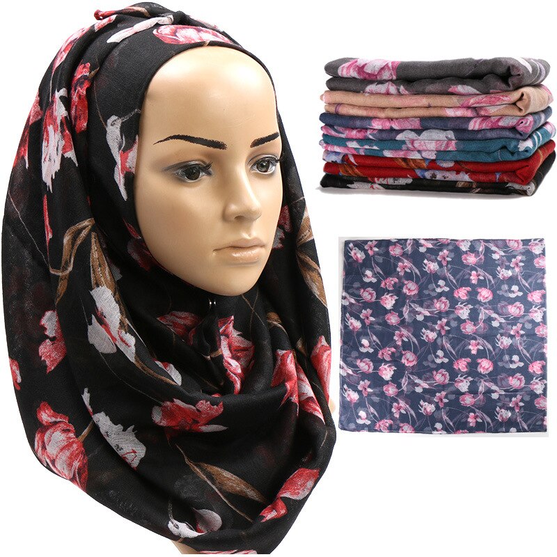 Trendy Gedrukt Viscose Vrouw Hijab Sjaal Herfst En Winter Sjaal Lange Moslim Patterened Hijaabs Islamitische Foulard Bandana