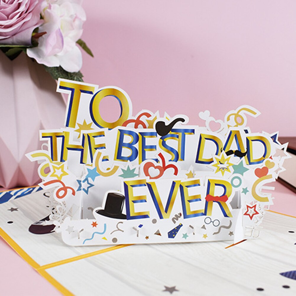 Tarjeta 3D del Día del Padre, tarjetas de felicitación de cumpleaños Pop-Up para el mejor papá, abuelo con sobre para tarjetas de para papás