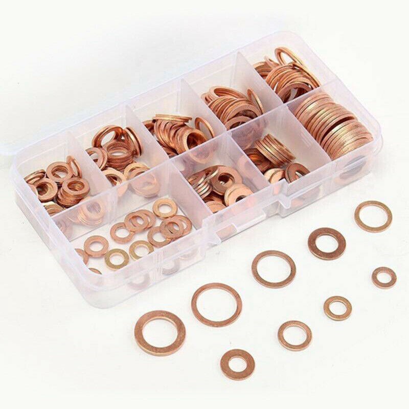 400 st/kartong massiv koppar krossbricka tätning tätning platta o-ring packningar sortiment box kit set för personbil lastbil fordon 9 stl.