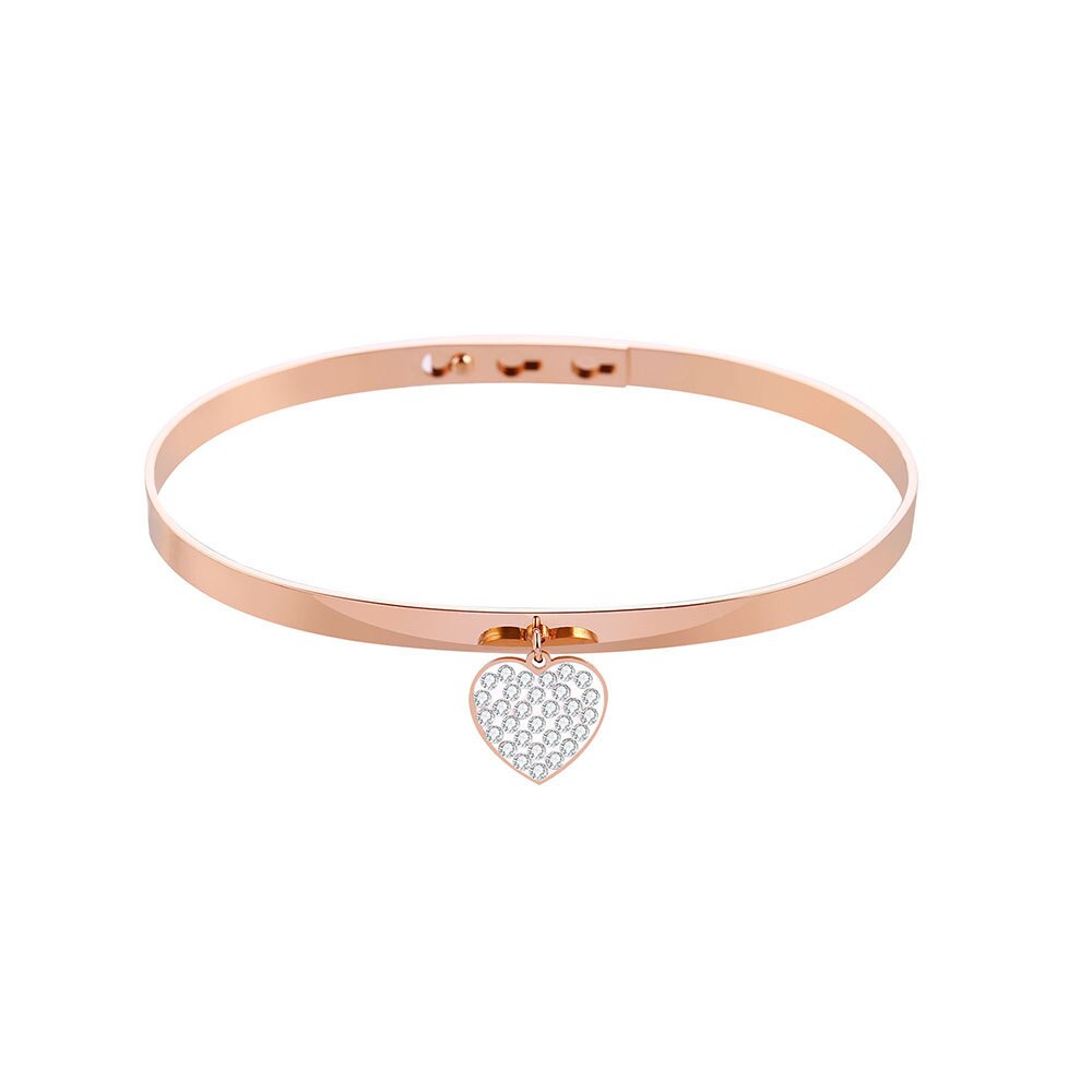 Lovery strass coeur breloque bracelet pour femmes en acier inoxydable Rose or couleur réglable bracelet de mariage bijoux fête: rose gold